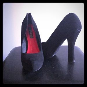 Black Suede Platform with Chunky Heel